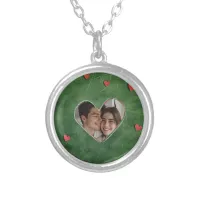 Red Hearts on Green Grass Silver Plated Necklace