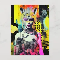 Fantasy Woman and Animals Colorful Collage Postcard