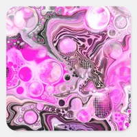 Pink and Black Fluid Art Pour Painting Effect    Square Sticker