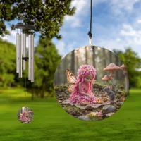 Cute Pink Pixie and Mouse Picnic Wind Chime