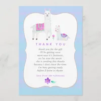 Watercolor Llama themed Baby Shower Thank You Card