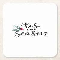 Tis The Season Retro Classic Design Square Paper Coaster