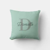 Custom Name Monogram  Elegant Script Mint Green Throw Pillow