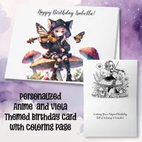 Gothic Anime Girl with Viola on Mushroom Birthday Card