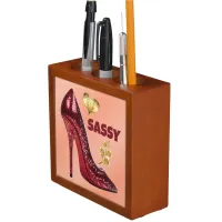 Red & Gold on Coral High Heel Shoe | Desk Organizer