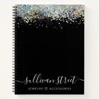 Black Holographic Glitter Jewelry Seller Business Notebook