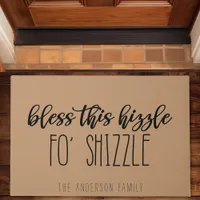 Bless This Hizzle Fo Shizzle Funny Family Tan Doormat