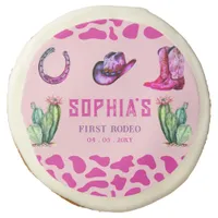 Western Cowgirl First Rodeo Pink Girls Birthday Sugar Cookie