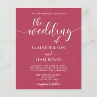 Budget Simple Modern Magenta Wedding Invitation