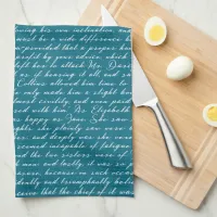 Teal Blue Jane Austen Pride Prejudice Netherfield Kitchen Towel