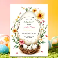 Floral Egg Nest Theme Easter Baby Shower Invitation