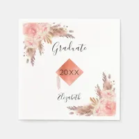 Pampas grass rose gold floral cap Graduation Party Napkins
