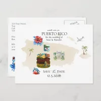 Puerto Rico Map Destination Wedding Save the Date Postcard