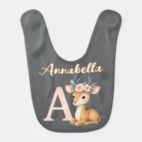 Whimsical Cute Watercolor Letter A Animal Nursery  Baby Bib