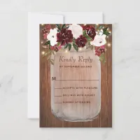 Rustic Floral Mason Jar Burgundy Blush Wedding RSVP Card