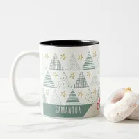 Retro Green Christmas Star Modern Abstract Unique Two-Tone Coffee Mug