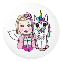 Pink Fairy and Unicorn Ceramic Knob