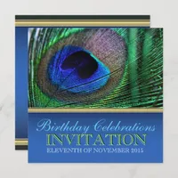 Peacock Blue+Green Feather Birthday Invitations