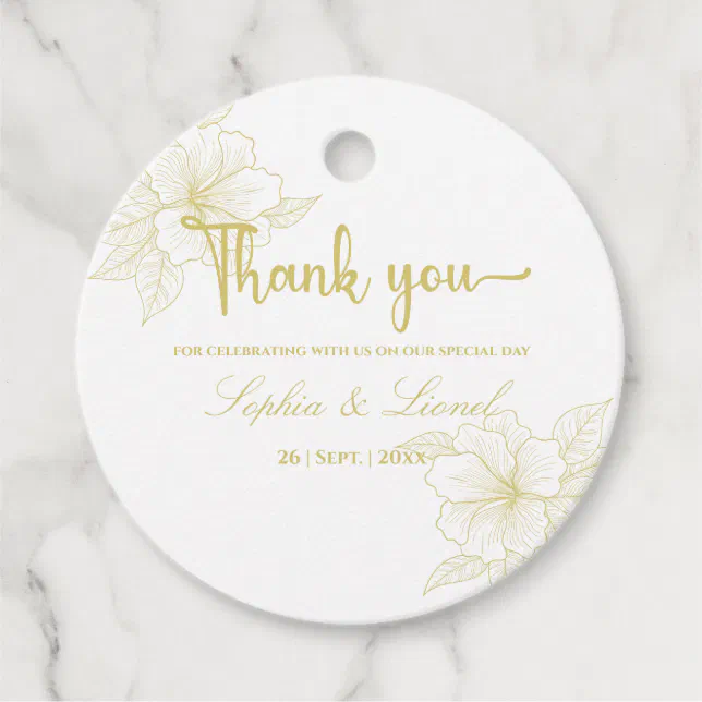 Minimalist Elegant Outline Floral Wedding Favor Tags