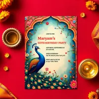 Indian Elegant Floral Peacock 60th Birthday Invitation
