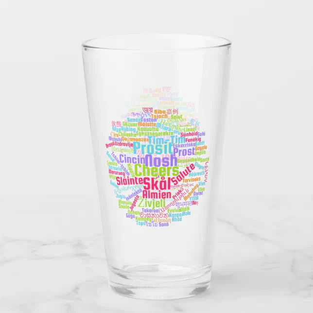 Colorful Word Art Cheers in Many Languages Glass