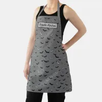 Halloween Black and White Flying Bats Pattern Apron