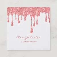 Makeup Artist Pink Glitter and Sparkle  Square Business Card