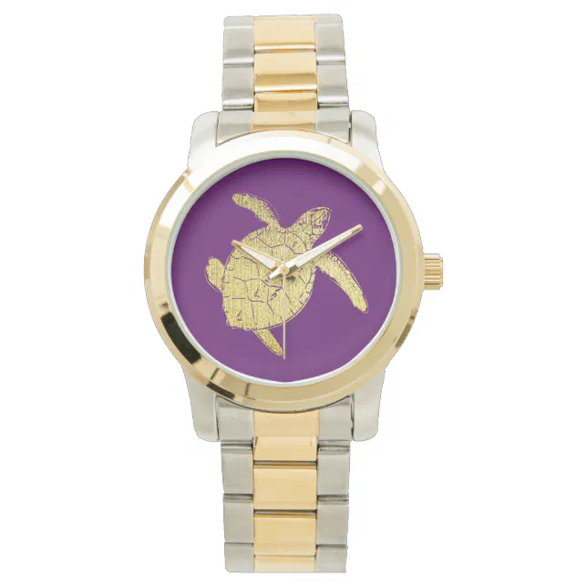 Golden marine turtle watch