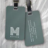 Monogram Sage Green Stylish Modern Minimalist Luggage Tag