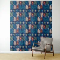 Caribbean Tribal Mudcloth: Festive Blue, Orange Tapestry