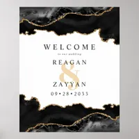 Black And Gold Marble Agate Wedding Welcome Poster