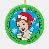 Funny Wine Humor Retro Lady  Christmas Ceramic Ornament