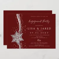 Silver Red Snowflakes Winter Engagement Party   Invitation