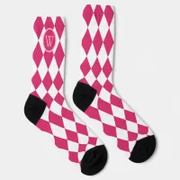 Golf Pink White Argyle Pattern Monogram Socks