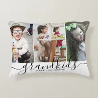 Grandkids Make Life Grand | 3 Photo Collage Accent Pillow