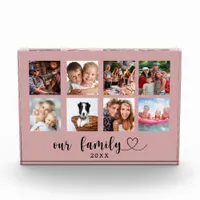 Family photo collage love heart script dusty rose
