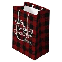 Rustic Christmas Buffalo Plaid Holiday Greetings Medium Gift Bag