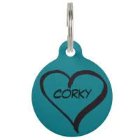 Name Tag for Dog, Turquoise with Personal Info