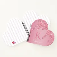 Girly Blush Pink Sparkle Glitter Drips Monogram Notebook