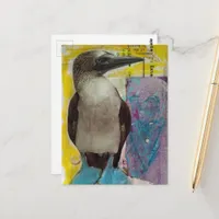 Blue Footed Bird mixed media collage Postcard