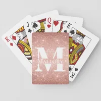 Rose Gold Glitter + White Monogram Custom Name Poker Cards