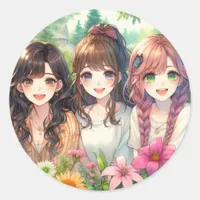 Cute Anime Girls  Classic Round Sticker