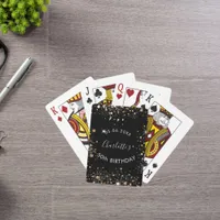 Birthday party black gold glitter dust name poker cards