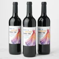 Watercolor Dress 30th Birthday Elegant & Feminine  Wine Label
