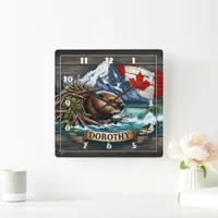 Canadian Beaver Near Waterfall in Kimberly Area Square Wall Clock