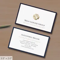 Luxury Logo Navy Blue Border Business Card