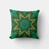 Emerald Green + Gold Geo-Fractal Art Cushion