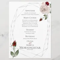Wedding Menu | Blush and Wine Watercolor Roses