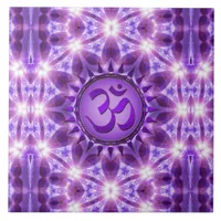 Geometry Energy Purple Om Mandala Ceramic Tile