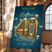 Elegant Gold and Blue Balloons 40th Birthday Party Foam Board